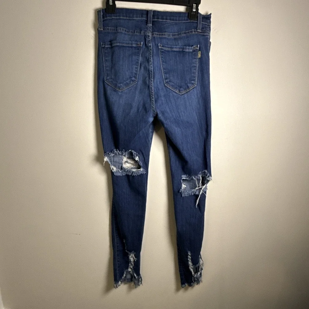 Vibrant Miu Womens Jeans Size 31 Blue Denim Stretch Distressed Mid Rise Skinny